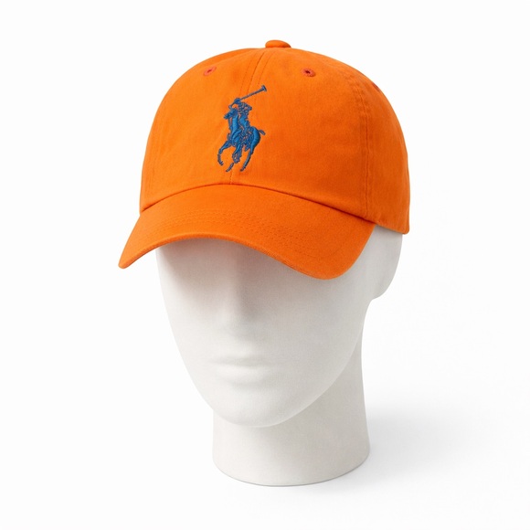 Polo Ralph Lauren Accessories - POLO RALPH LAUREN Orange Cotton Baseball Cap Blue Pony Logo